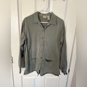L.L.Bean Tencel Cotton Button Front Utility Jacket Shirt Olive Green Size M